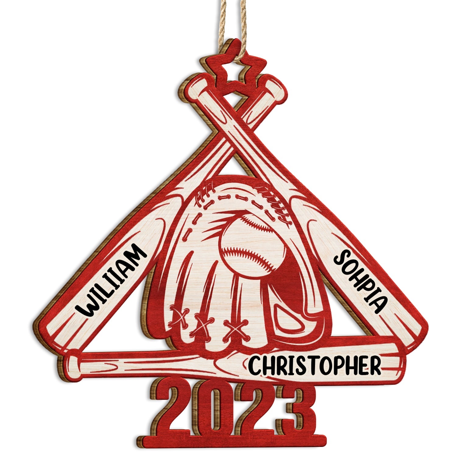 Baseball Softball Name Christmas Tree 2023 - Xmas Gift For Family, Baseball Lover - Personalized Wooden Cutout Ornament ORNA1210