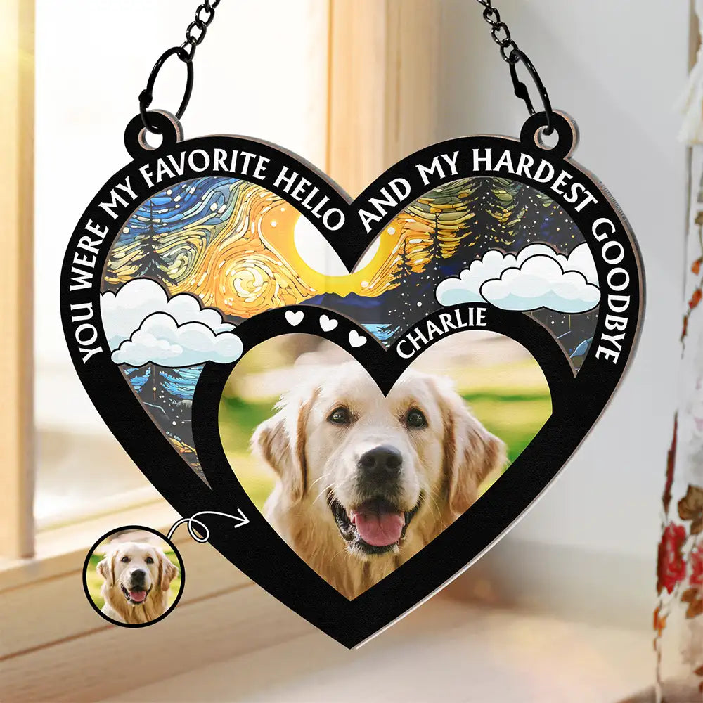 Custom Photo My Favorite Hello And Hardest Goodbye - Personalized Window Hanging Suncatcher Ornament ORNA1210