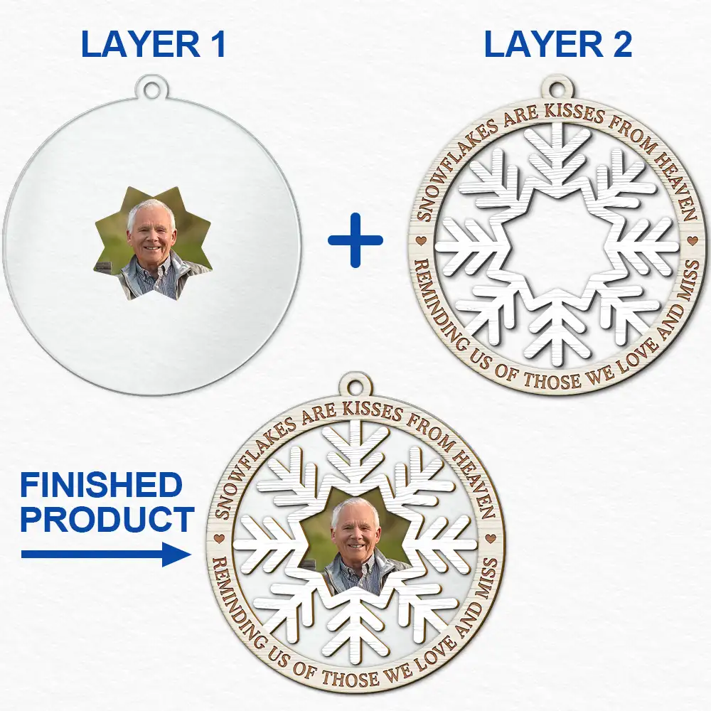 Custom Photo Snowflakes Are Kisses From Heaven Christmas Memorial - Personalized 2-Layered Mix Ornament ORNA1210