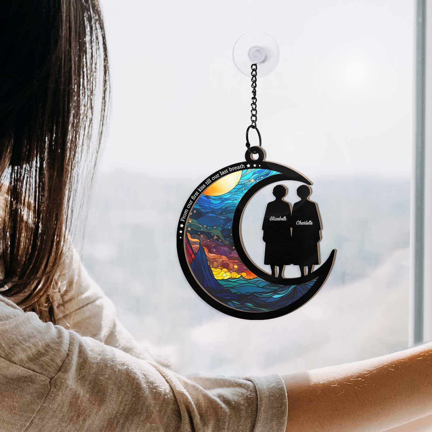 Couple Shadow From Our First Kiss - Personalized Window Hanging Suncatcher Ornament ORNA1210