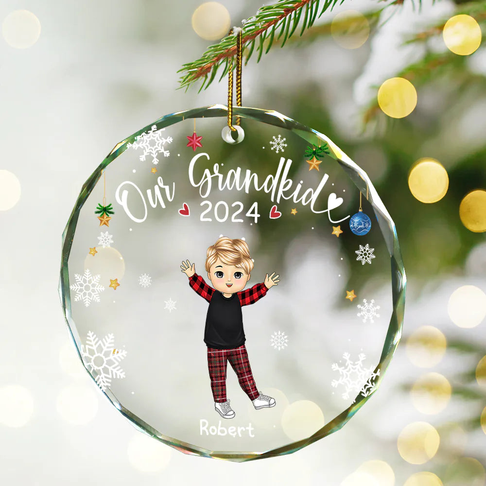 My Grandkids Grandparents Family - Personalized Circle Glass Ornament ORNA1210