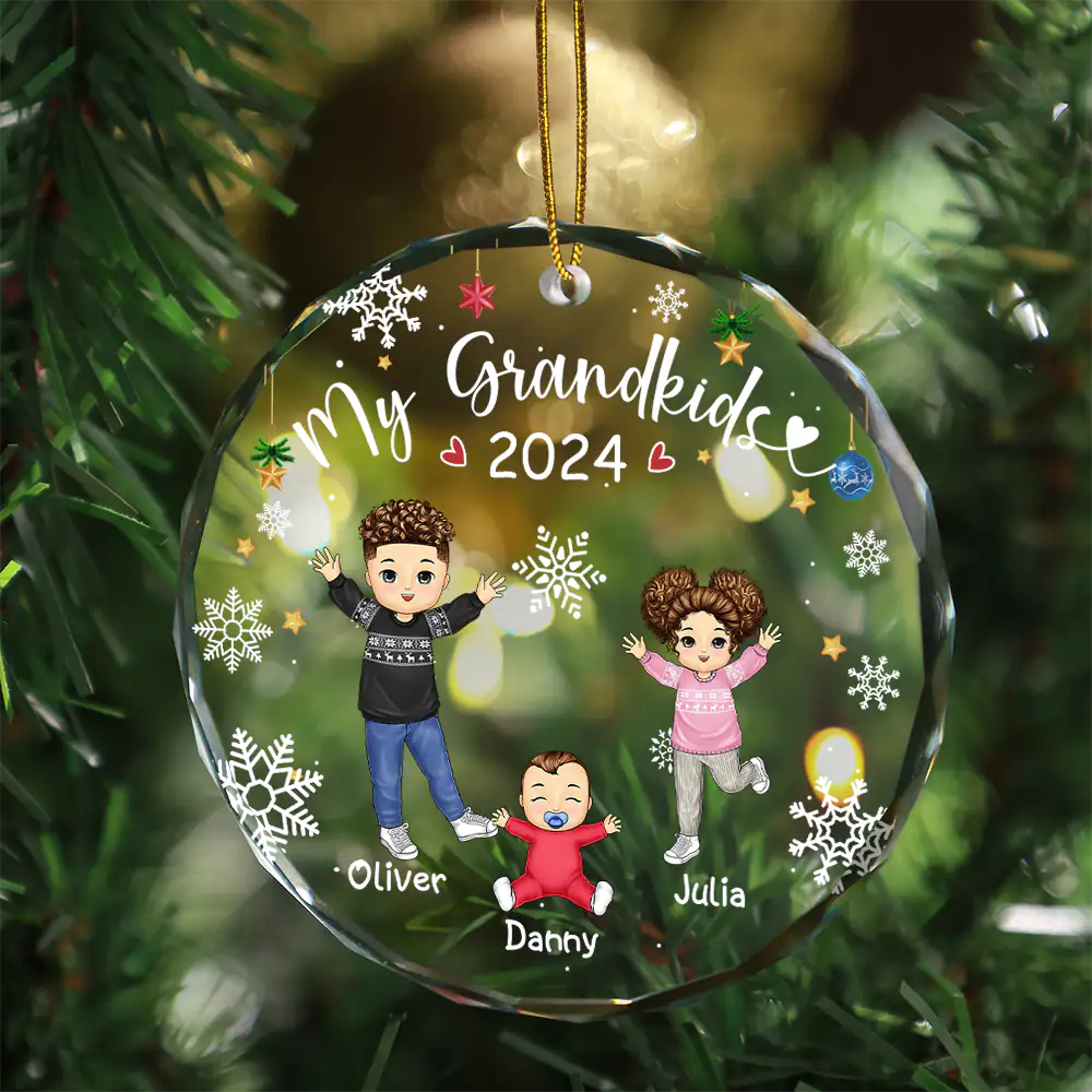 My Grandkids Grandparents Family - Personalized Circle Glass Ornament ORNA1210