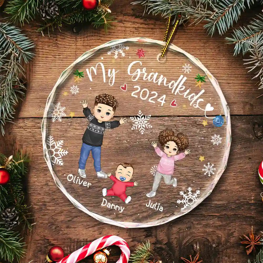 My Grandkids Grandparents Family - Personalized Circle Glass Ornament ORNA1210