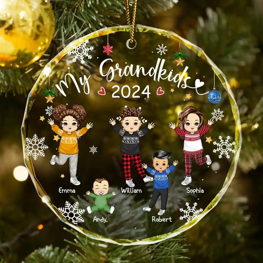 My Grandkids Grandparents Family - Personalized Circle Glass Ornament ORNA1210