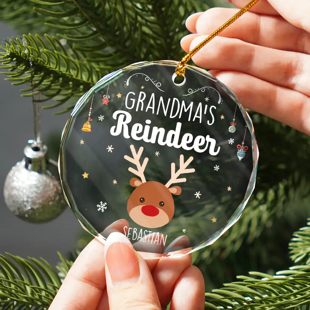 Grandkids Grandma Grandpa Mom Dad Reindeer - Personalized Circle Glass Ornament ORNA1210