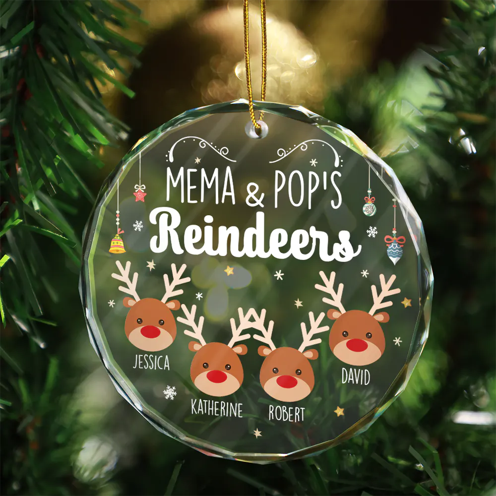Grandkids Grandma Grandpa Mom Dad Reindeer - Personalized Circle Glass Ornament ORNA1210