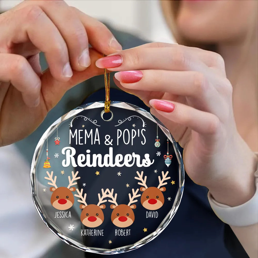 Grandkids Grandma Grandpa Mom Dad Reindeer - Personalized Circle Glass Ornament ORNA1210