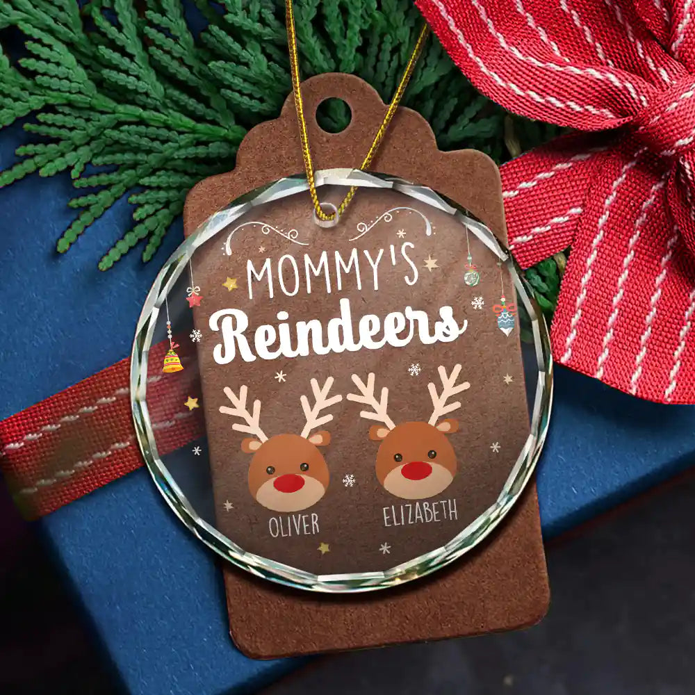 Grandkids Grandma Grandpa Mom Dad Reindeer - Personalized Circle Glass Ornament ORNA1210