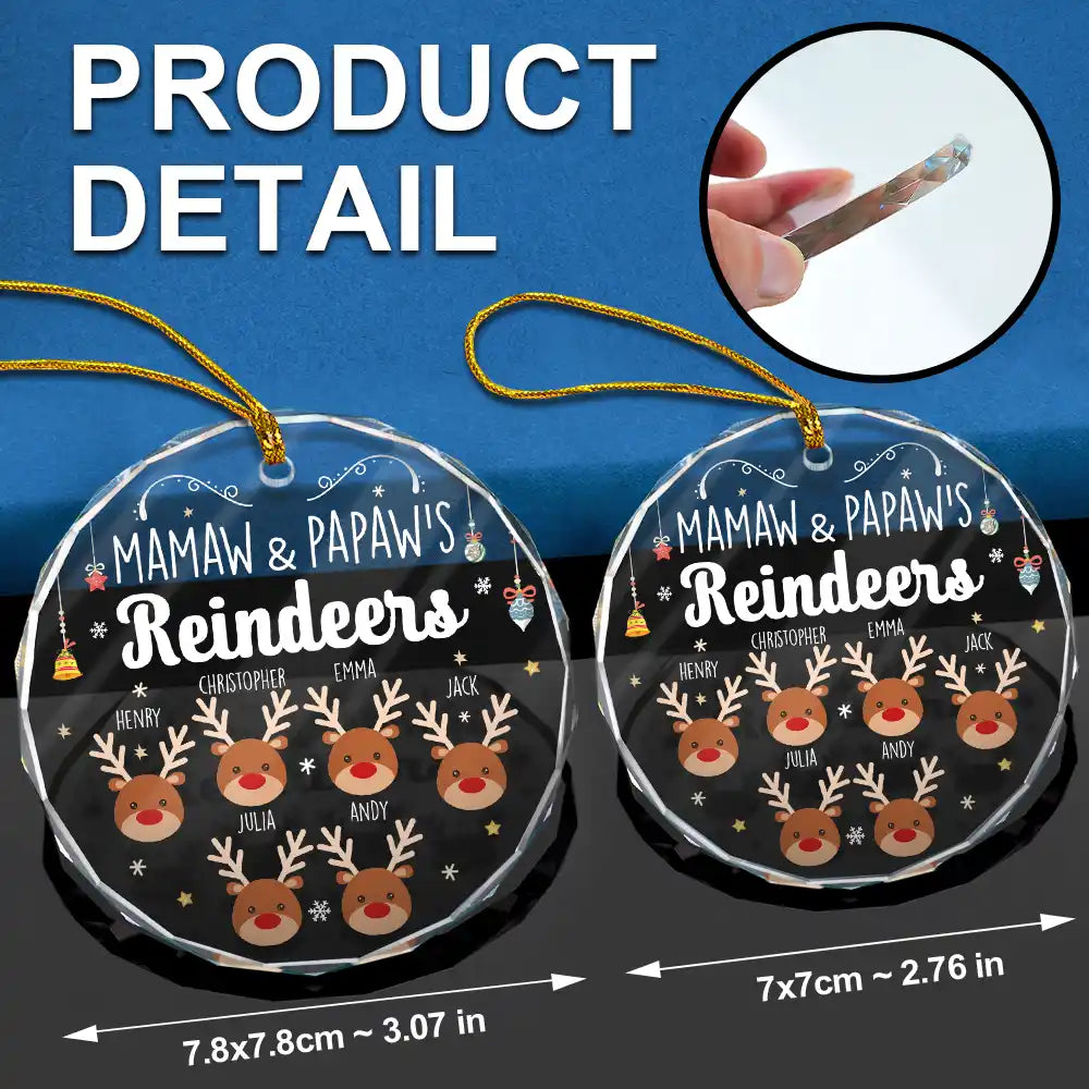 Grandkids Grandma Grandpa Mom Dad Reindeer - Personalized Circle Glass Ornament ORNA1210