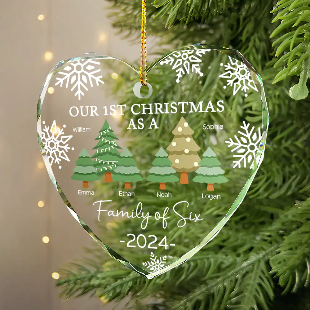 First Christmas As A Family Of Three - Personalized Heart Shaped Glass Ornament ORNA1210