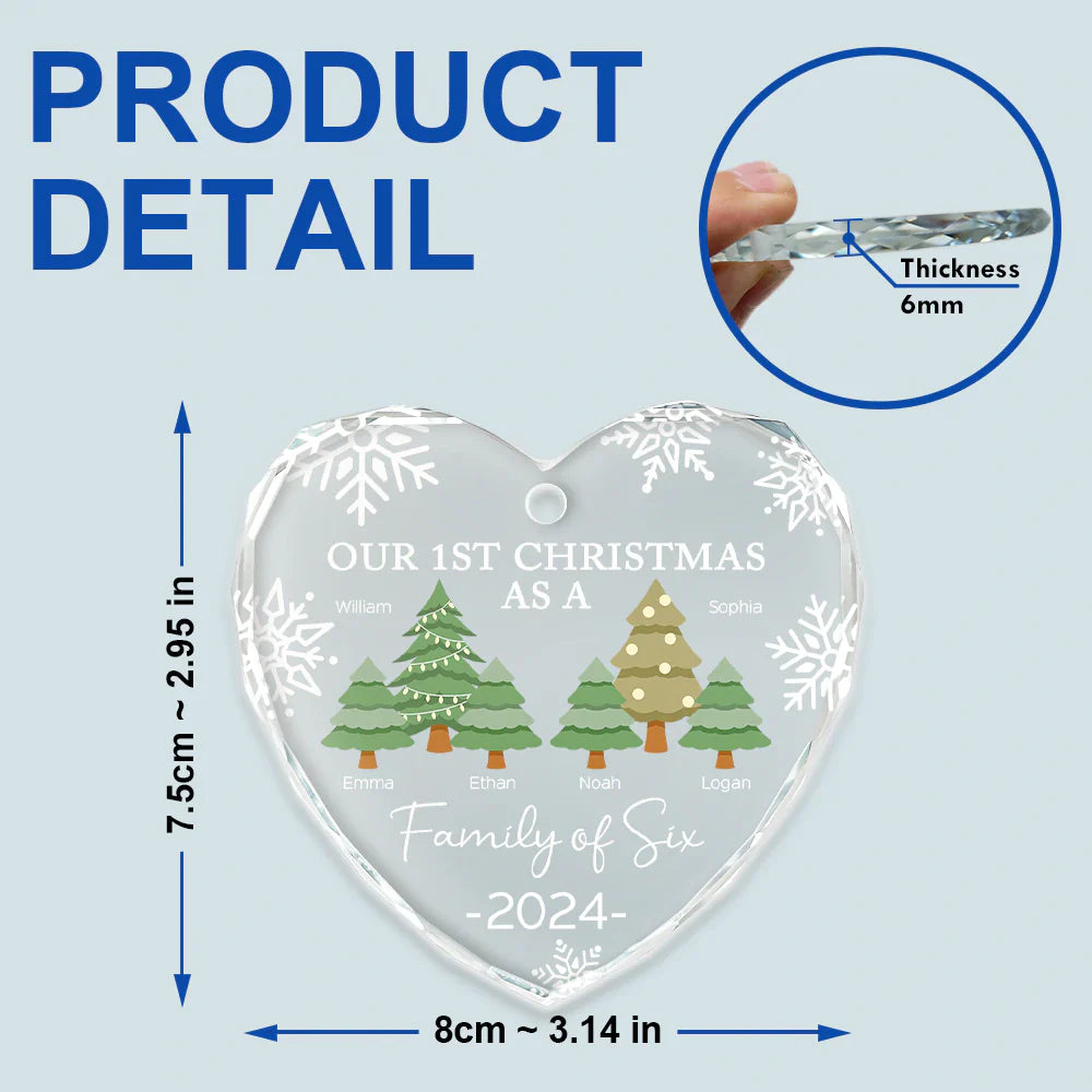 First Christmas As A Family Of Three - Personalized Heart Shaped Glass Ornament ORNA1210