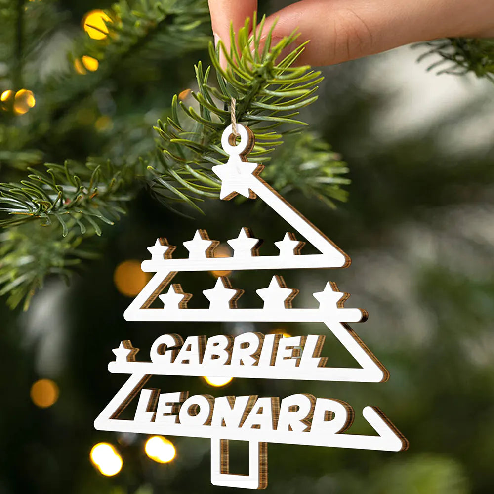 Christmas Tree Family Bestie Custom Names Version 2 - Personalized Wooden Cutout Ornament ORNA1210