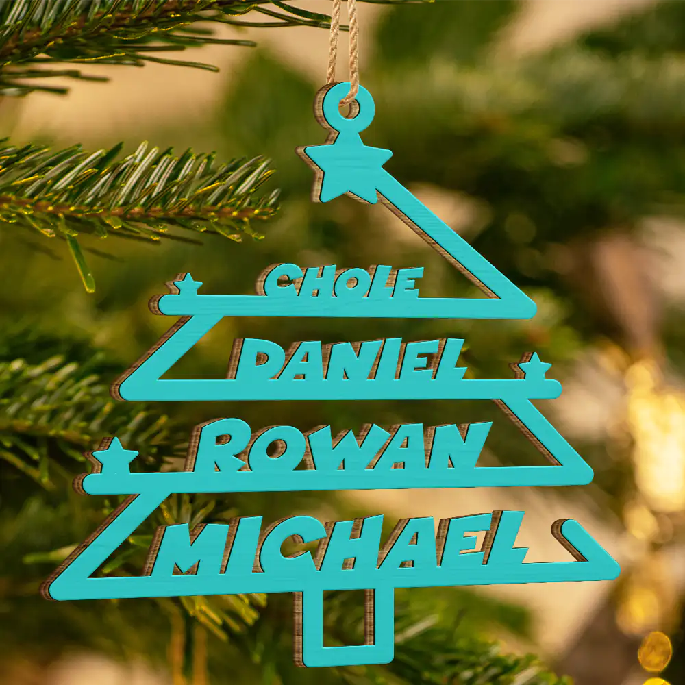 Christmas Tree Family Bestie Custom Names Version 2 - Personalized Wooden Cutout Ornament ORNA1210