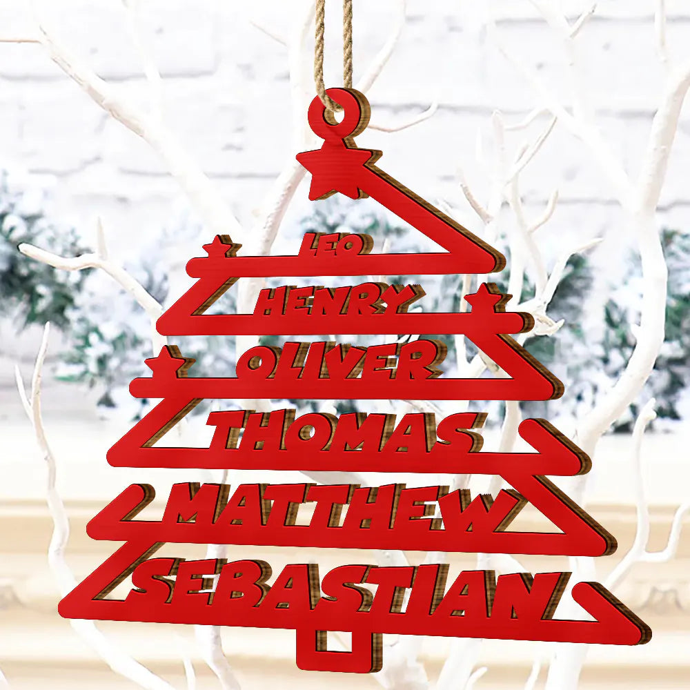 Christmas Tree Family Bestie Custom Names Version 2 - Personalized Wooden Cutout Ornament ORNA1210