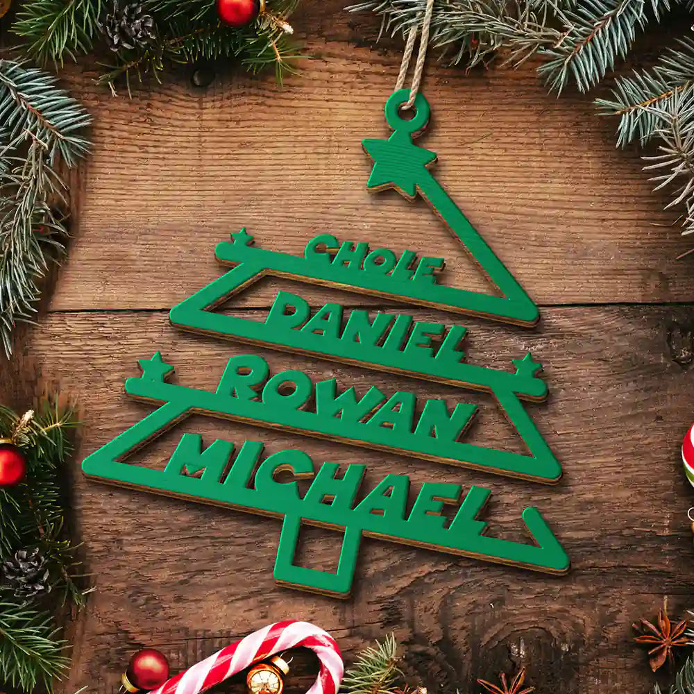 Christmas Tree Family Bestie Custom Names Version 2 - Personalized Wooden Cutout Ornament ORNA1210