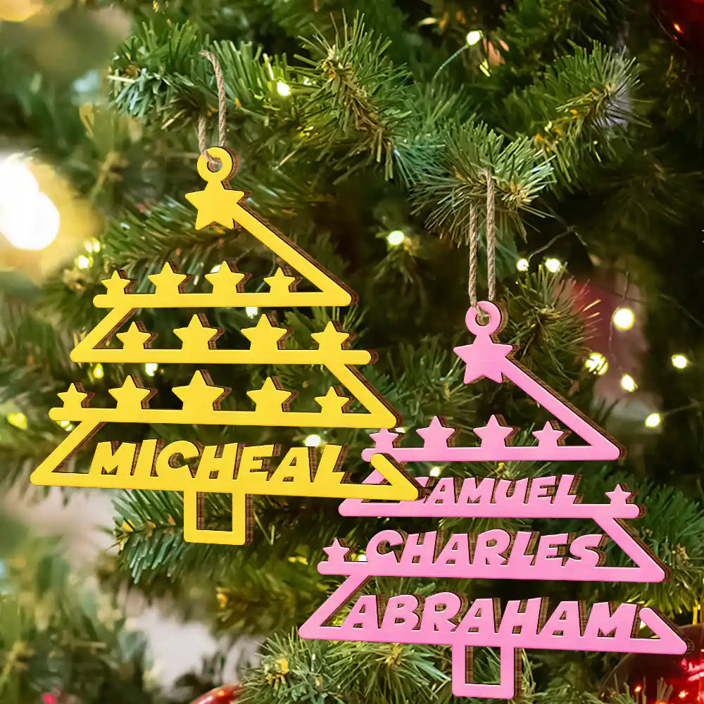 Christmas Tree Family Bestie Custom Names Version 2 - Personalized Wooden Cutout Ornament ORNA1210