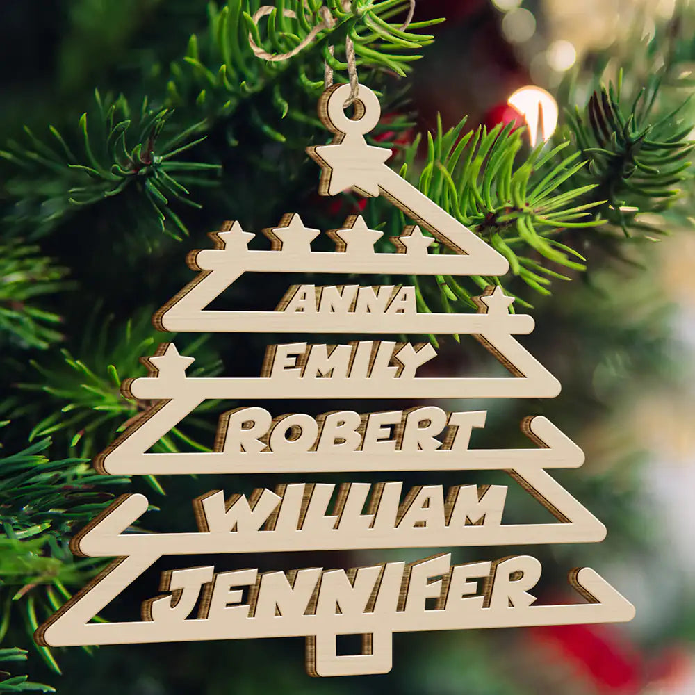 Christmas Tree Family Bestie Custom Names Version 2 - Personalized Wooden Cutout Ornament ORNA1210