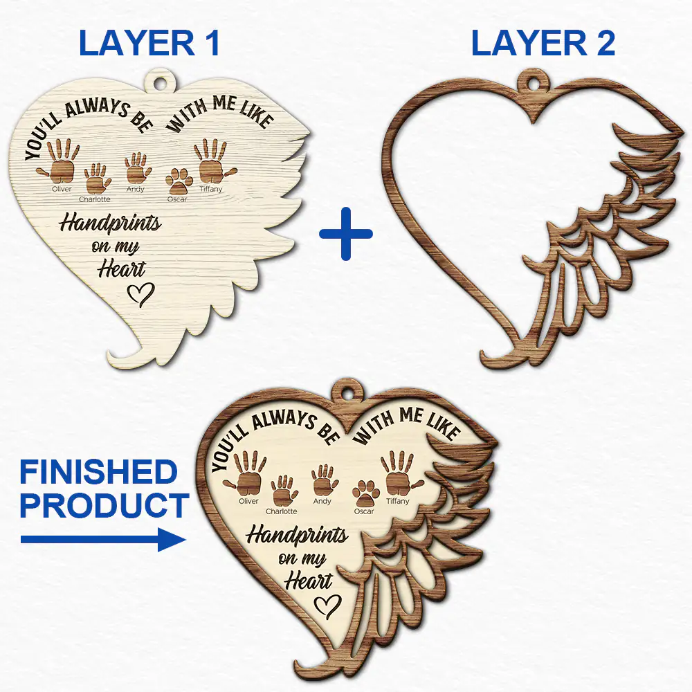 Always Be With Us Like Handprints On Our Hearts - Personalized 2-Layered Wooden Ornament ORNA1210