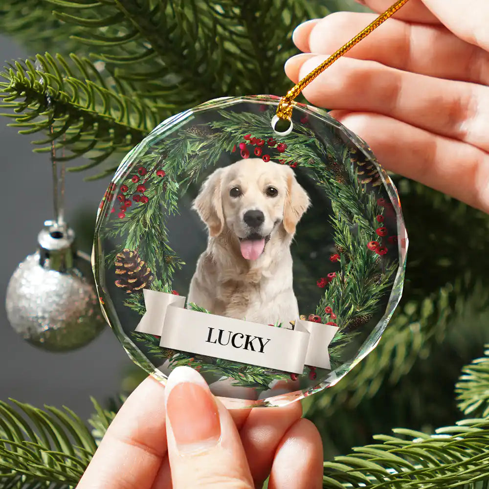 Custom Photo Lovely Pet Face Dog Cat - Personalized Circle Glass Ornament ORNA1210