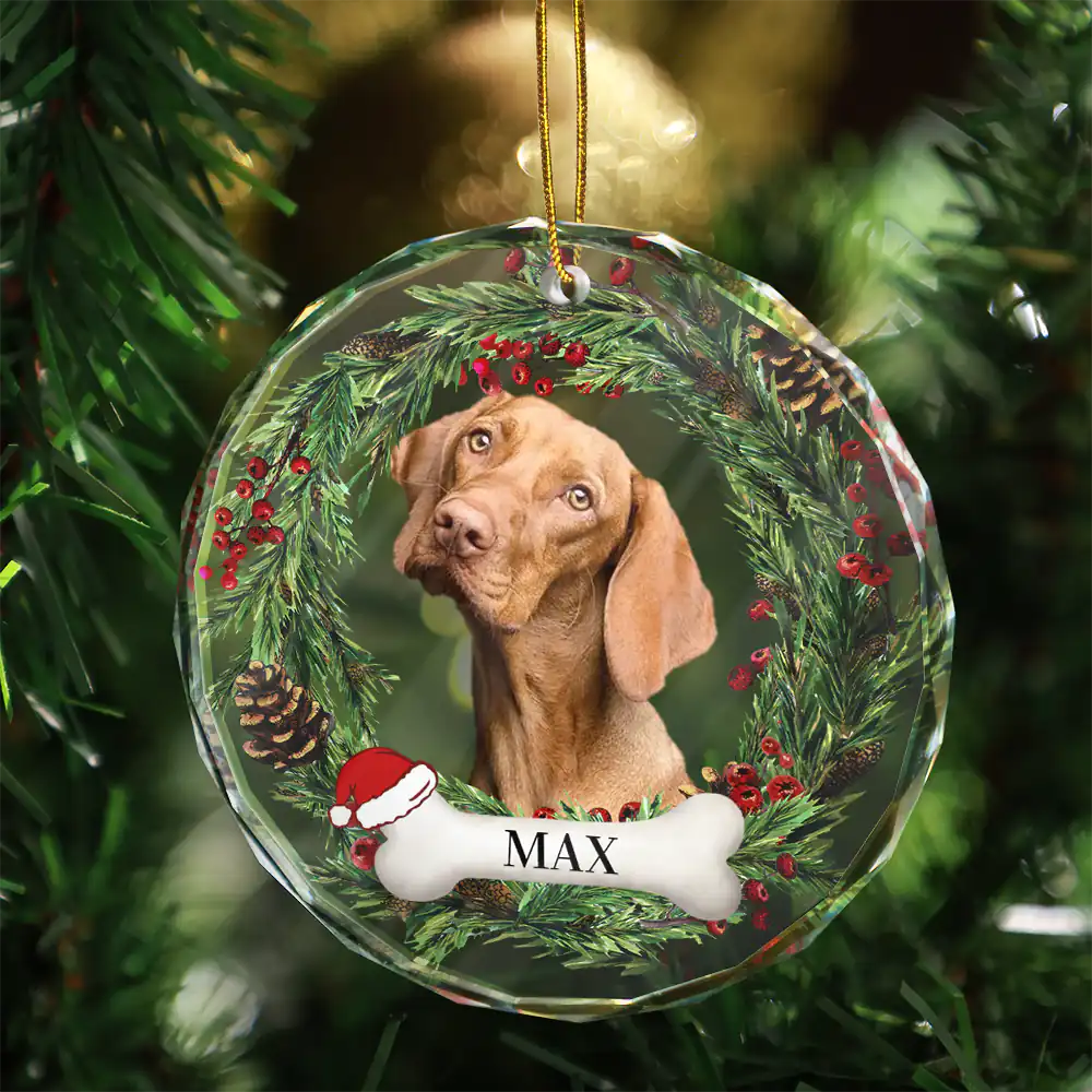 Custom Photo Lovely Pet Face Dog Cat - Personalized Circle Glass Ornament ORNA1210