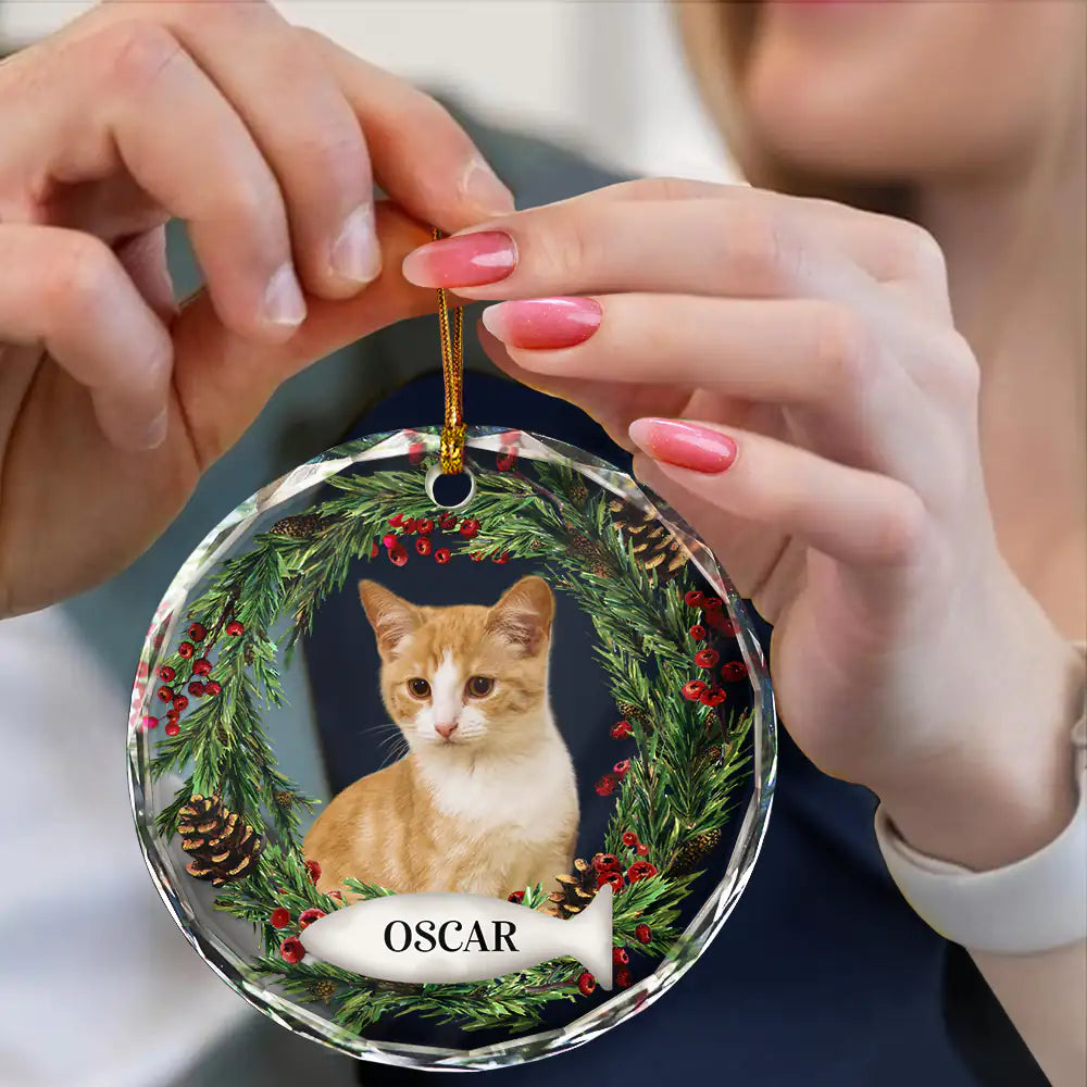 Custom Photo Lovely Pet Face Dog Cat - Personalized Circle Glass Ornament ORNA1210