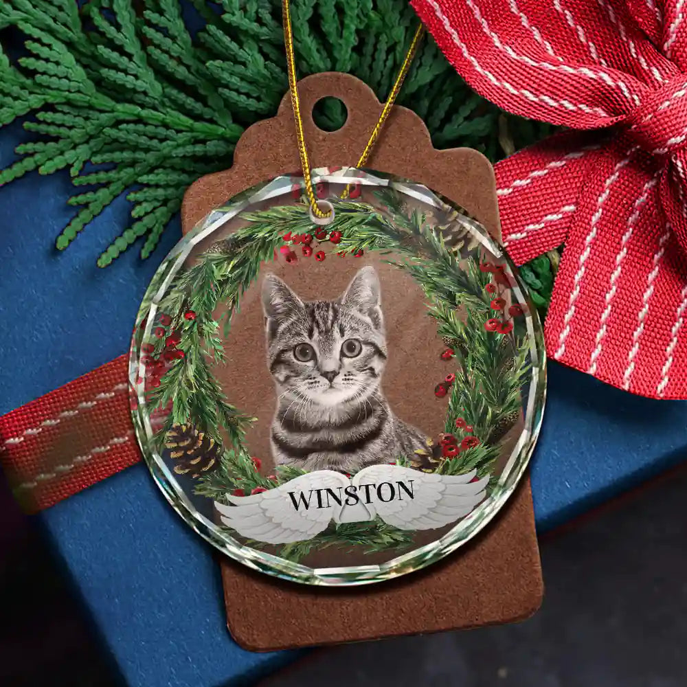 Custom Photo Lovely Pet Face Dog Cat - Personalized Circle Glass Ornament ORNA1210