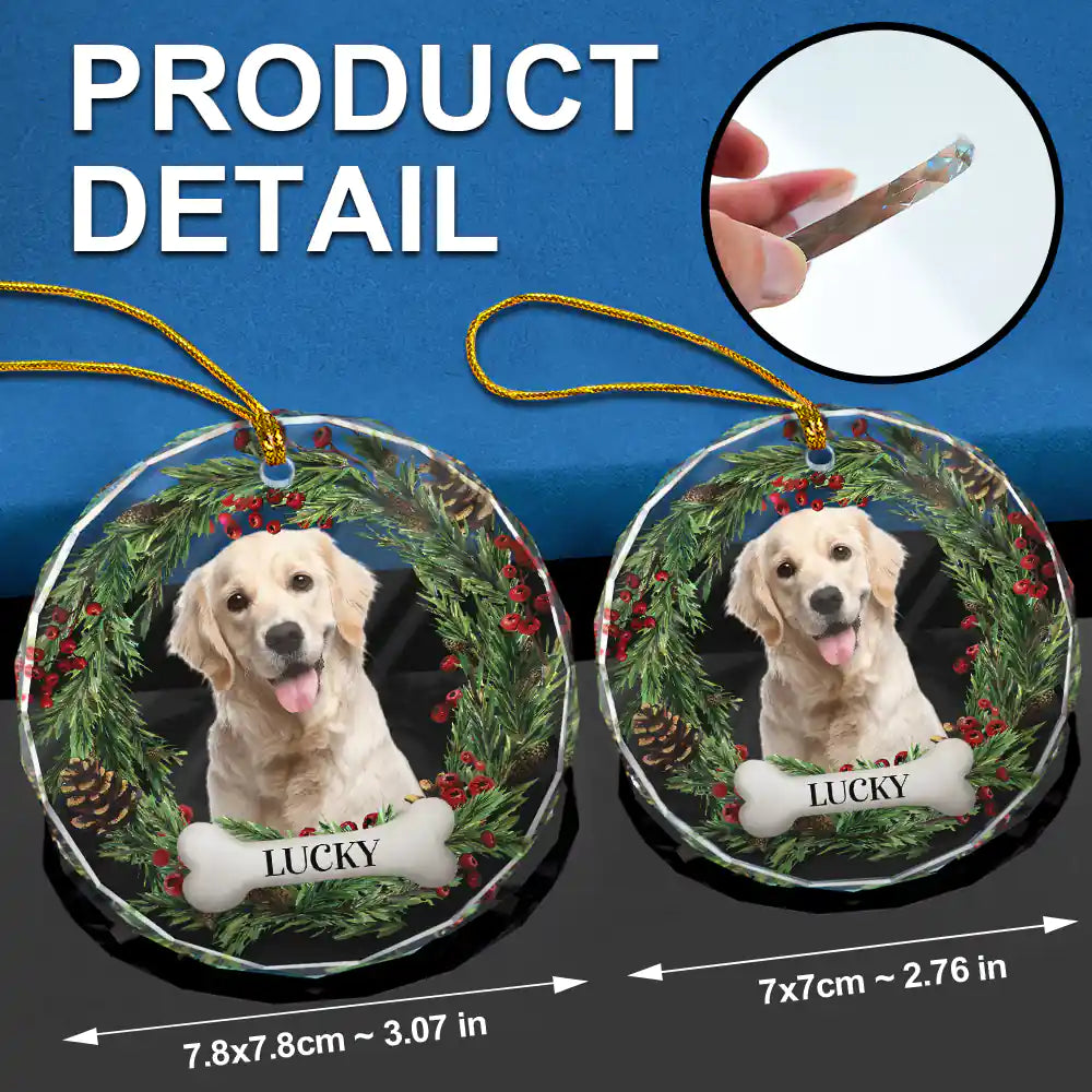 Custom Photo Lovely Pet Face Dog Cat - Personalized Circle Glass Ornament ORNA1210