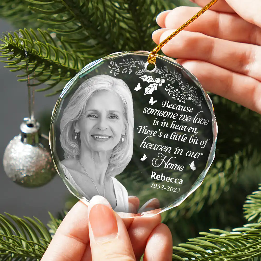 Custom Photo Grayscale Memorial Although You Cannot See Me - Personalized Circle Glass Ornament ORNA1210