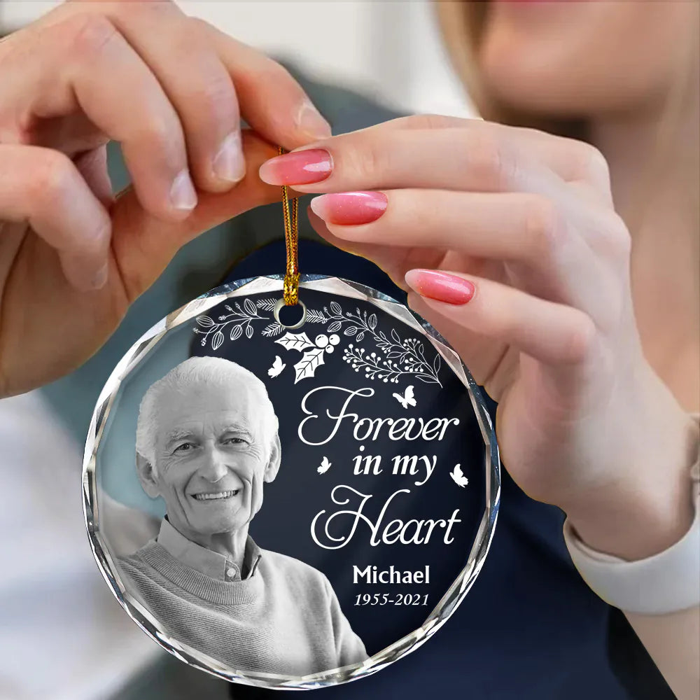 Custom Photo Grayscale Memorial Although You Cannot See Me - Personalized Circle Glass Ornament ORNA1210