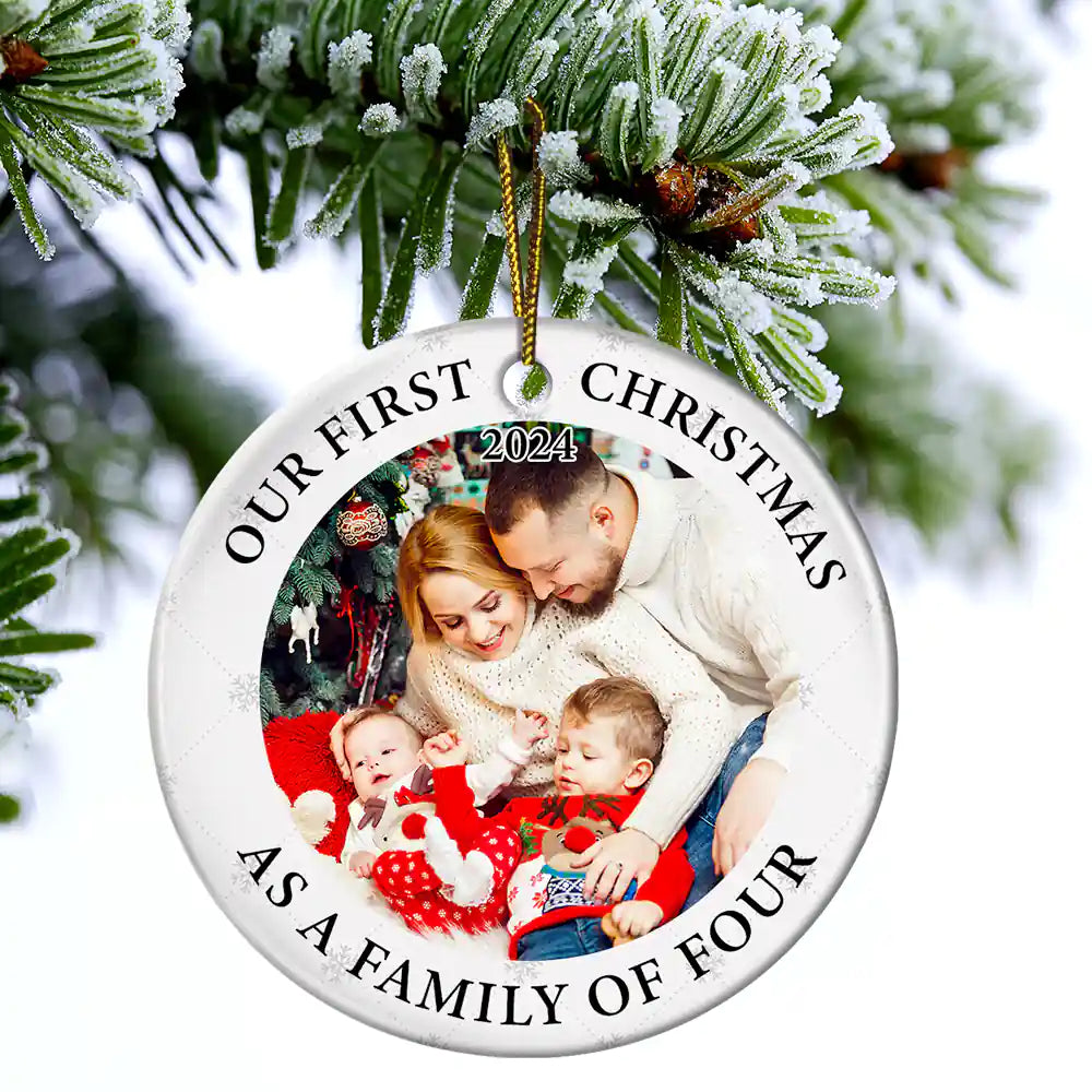 Custom Photo First Christmas As A Family Of Three New Parents - Personalized Circle Ceramic Ornament ORNA1210