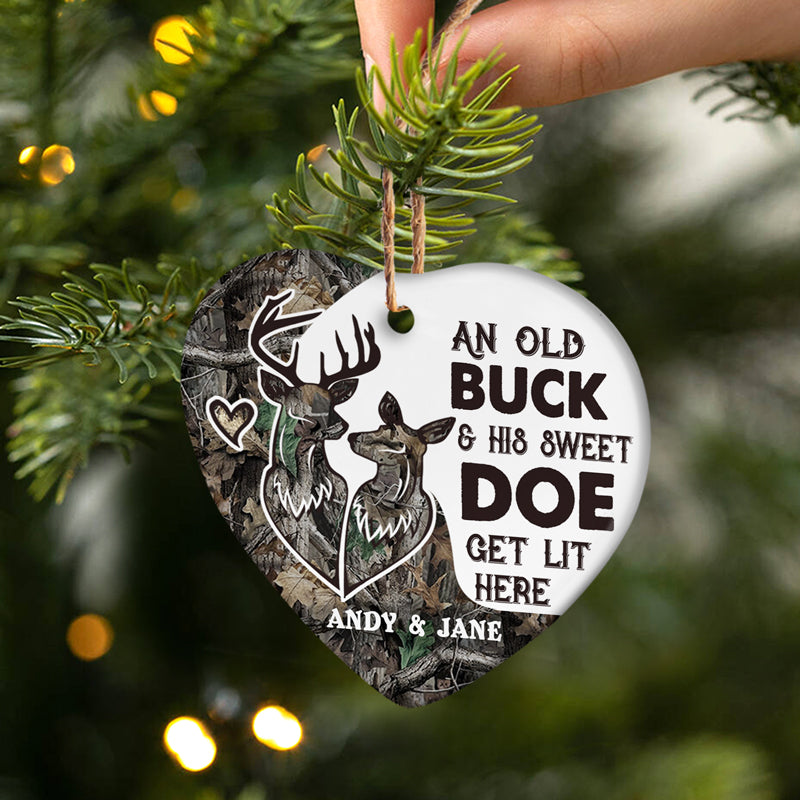 An Old Buck And His Sweet Doe Deer Couple - Christmas Gift - Personalized Custom Ceramic Ornament ORNA1210