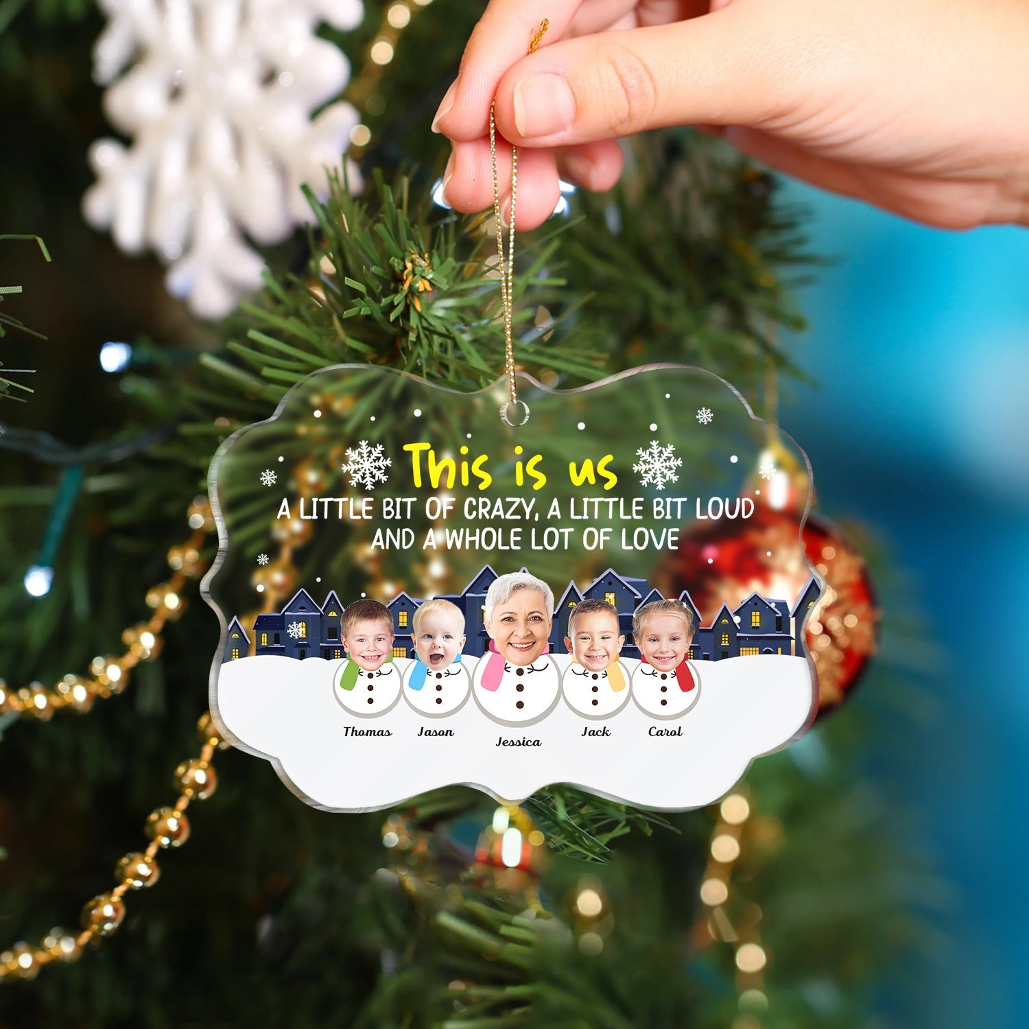 Custom Photo Lovely Grandkids Face This Is Us A Little Of Crazy - Christmas Gift For Grandparents, Parents - Personalized Medallion Acrylic Ornament ORNA1210