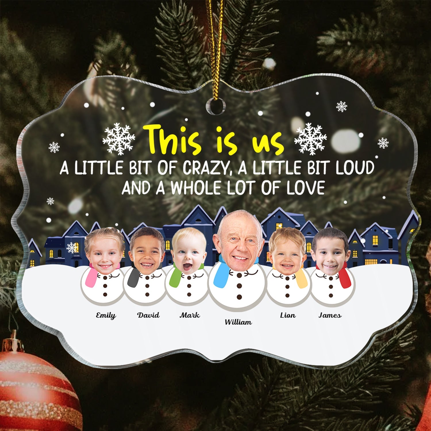 Custom Photo Lovely Grandkids Face This Is Us A Little Of Crazy - Christmas Gift For Grandparents, Parents - Personalized Medallion Acrylic Ornament ORNA1210
