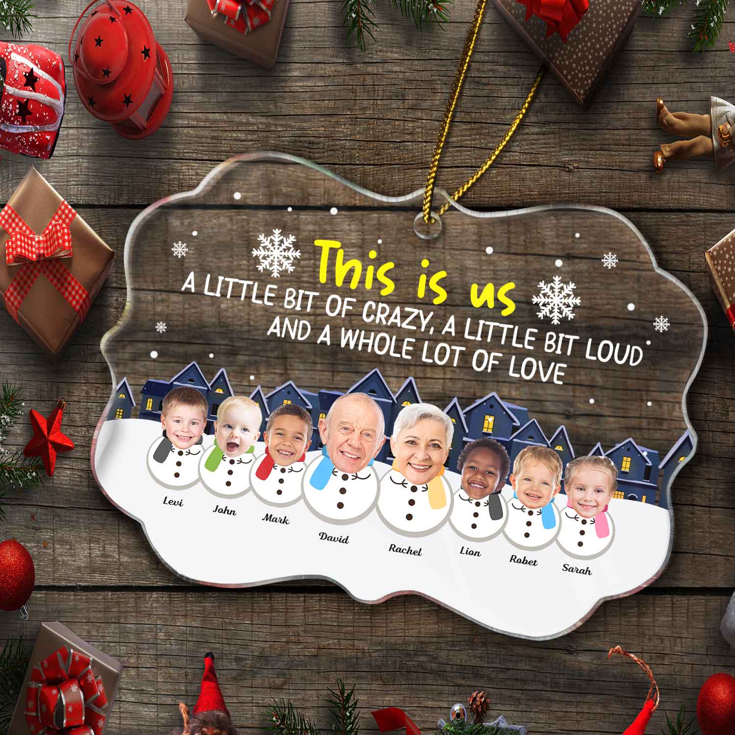 Custom Photo Lovely Grandkids Face This Is Us A Little Of Crazy - Christmas Gift For Grandparents, Parents - Personalized Medallion Acrylic Ornament ORNA1210