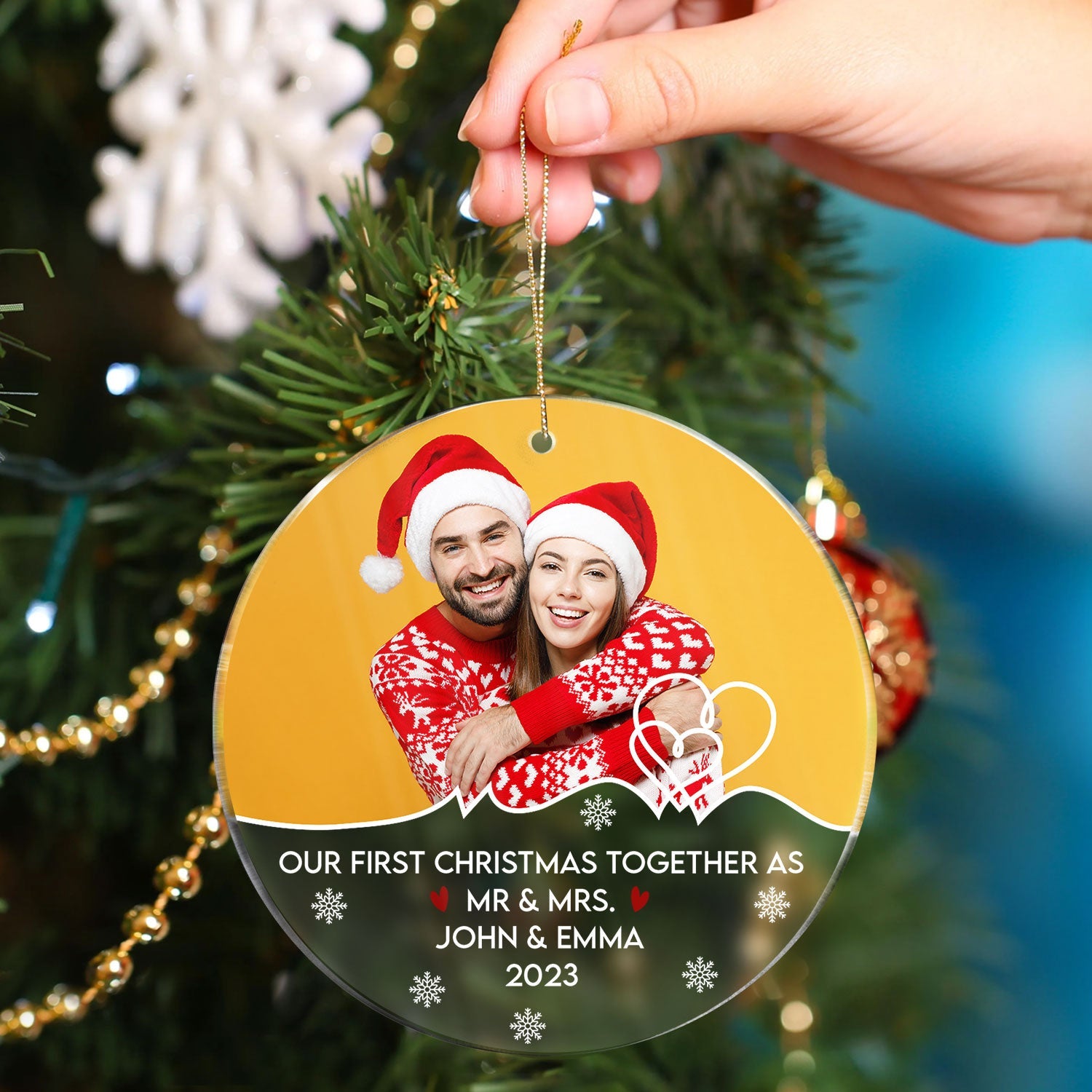 Custom Photo Our First Christmas Together - Christmas Gift For Couples, Spouse, Lover, Husband, Wife, Boyfriend, Girlfriend - Personalized Circle Acrylic Ornament ORNA1210