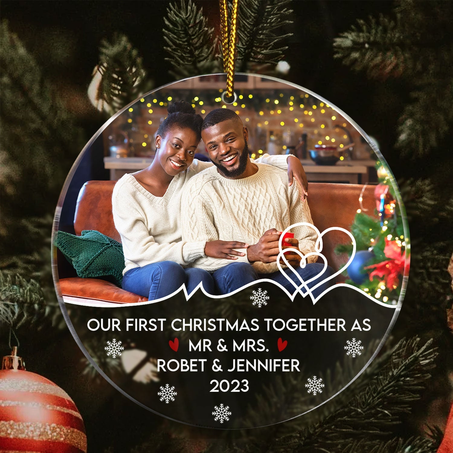Custom Photo Our First Christmas Together - Christmas Gift For Couples, Spouse, Lover, Husband, Wife, Boyfriend, Girlfriend - Personalized Circle Acrylic Ornament ORNA1210