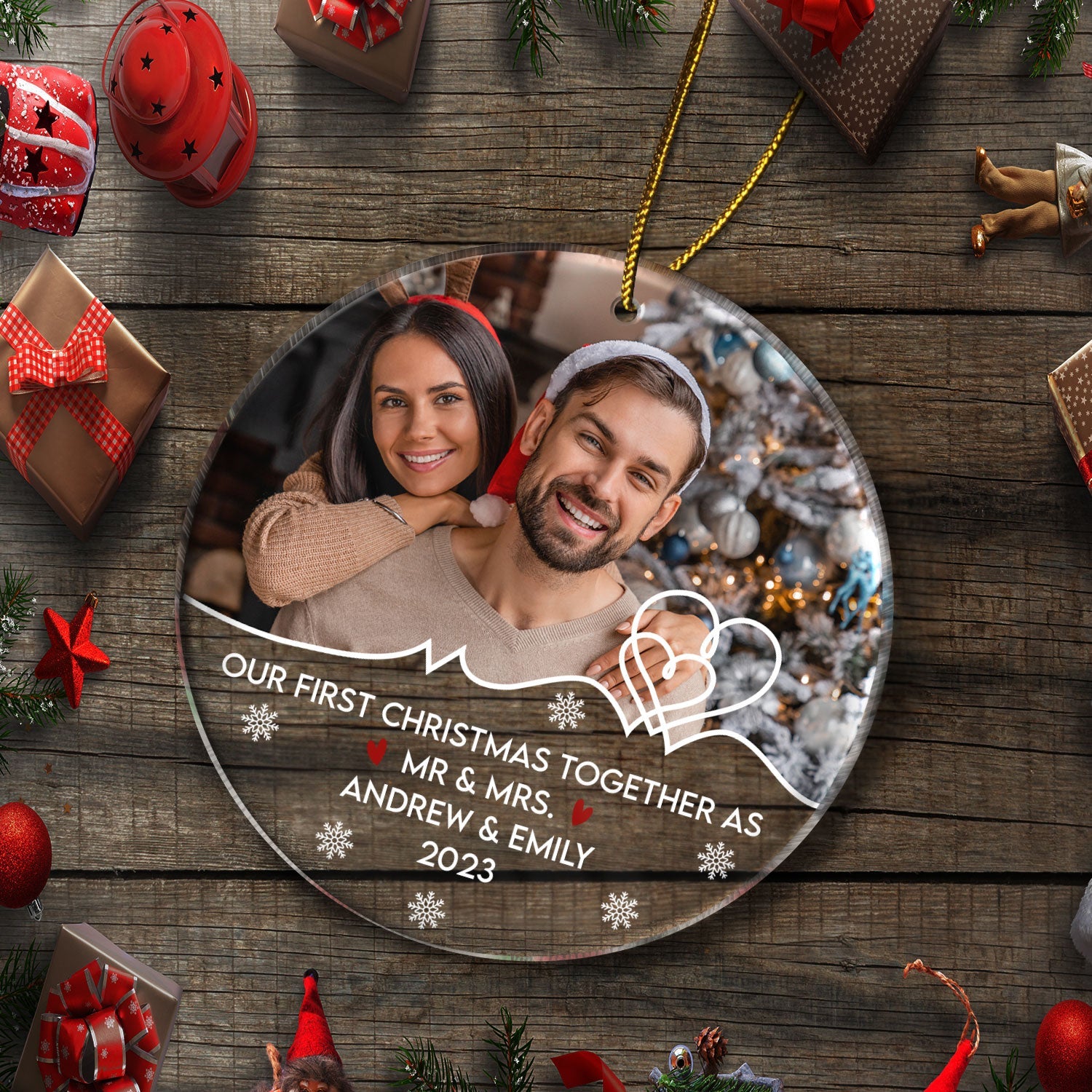 Custom Photo Our First Christmas Together - Christmas Gift For Couples, Spouse, Lover, Husband, Wife, Boyfriend, Girlfriend - Personalized Circle Acrylic Ornament ORNA1210