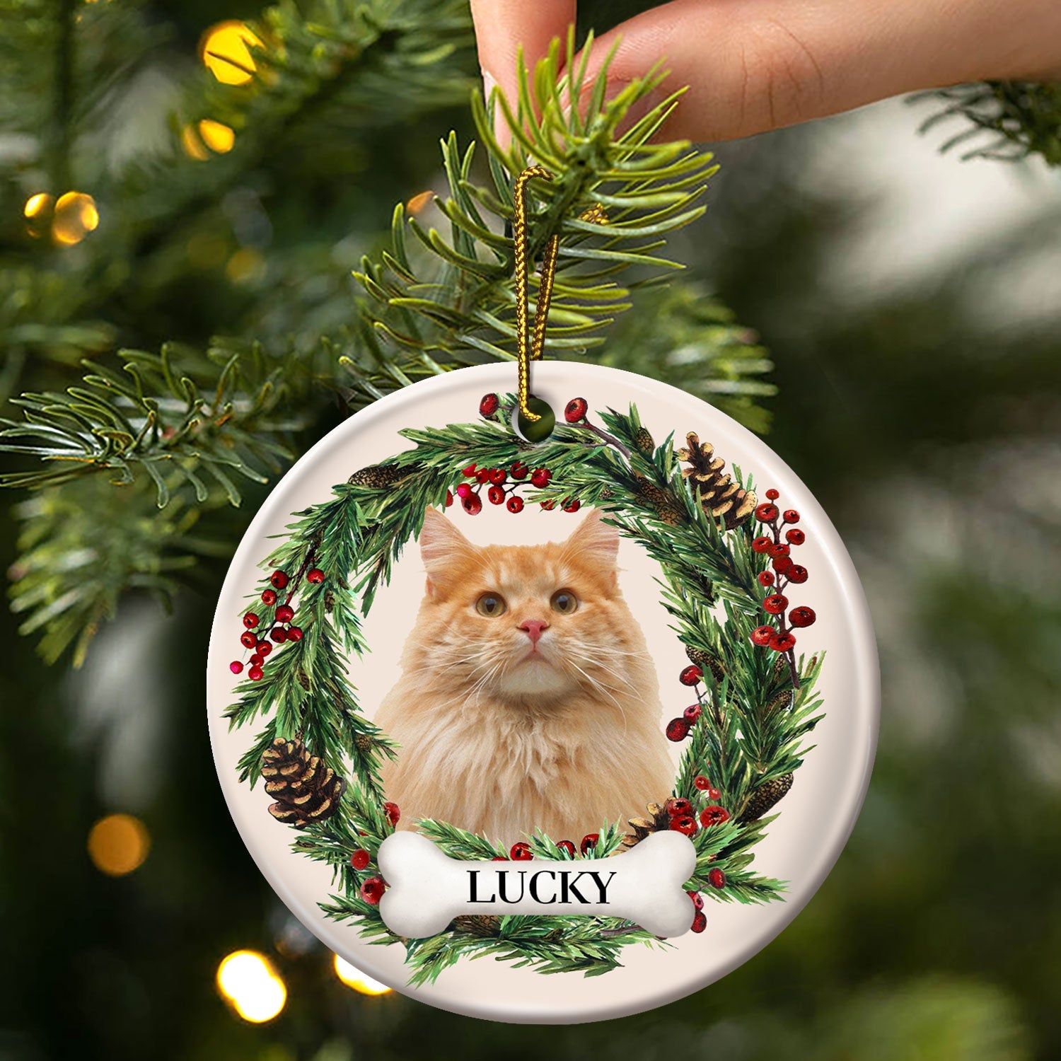 Custom Photo Lovely Pet Face - Christmas Gift For Pet Lovers, Pet Memorial - Personalized Circle Ceramic Ornament ORNA1210