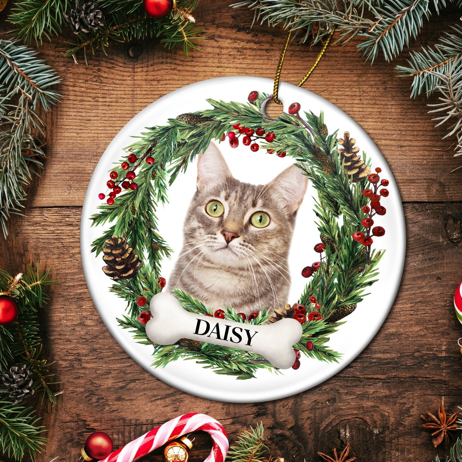 Custom Photo Lovely Pet Face - Christmas Gift For Pet Lovers, Pet Memorial - Personalized Circle Ceramic Ornament ORNA1210