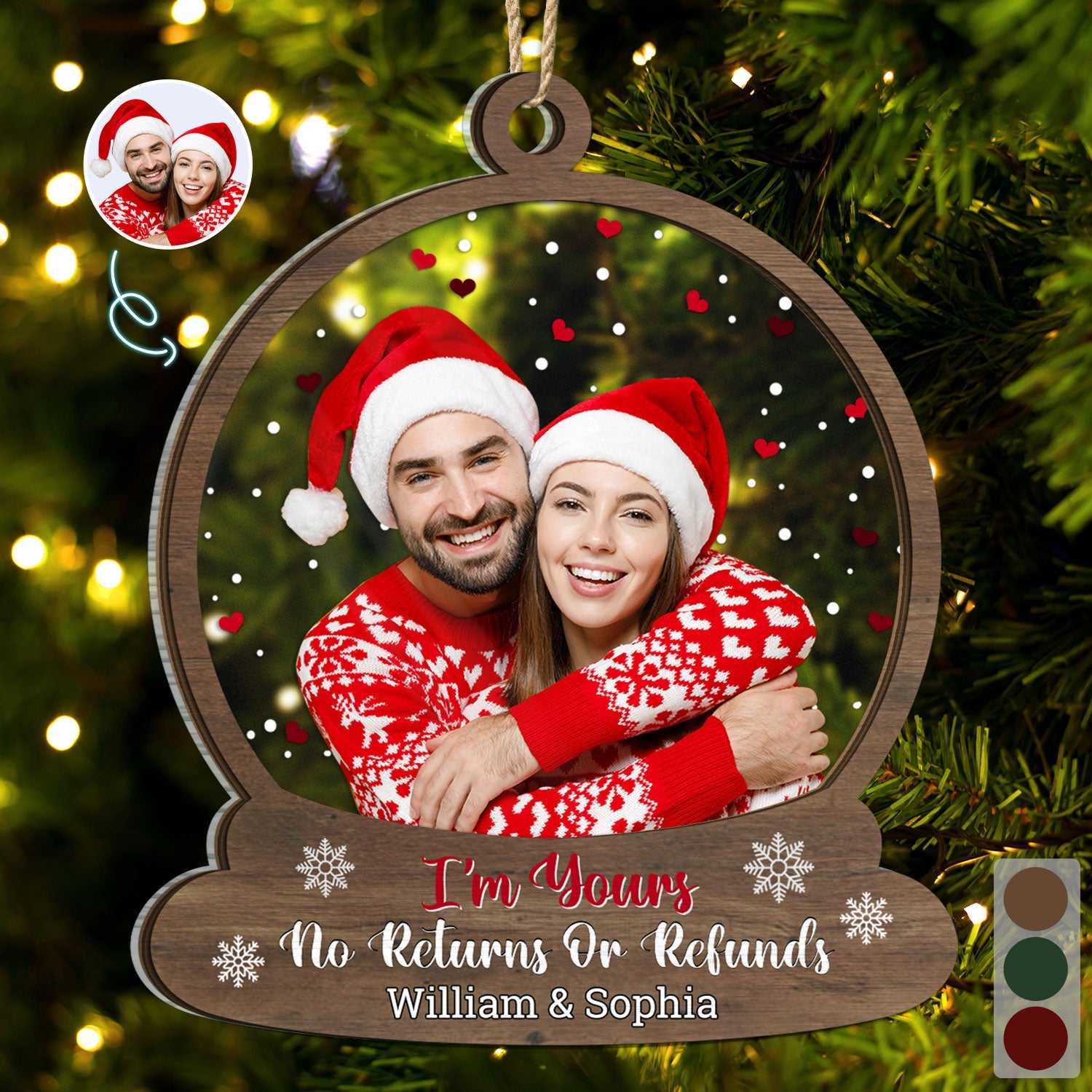 Custom Photo Snow Globe No Returns Or Refunds - Christmas Gift For Couples - Personalized 2-Layered Mix Ornament ORNA1210