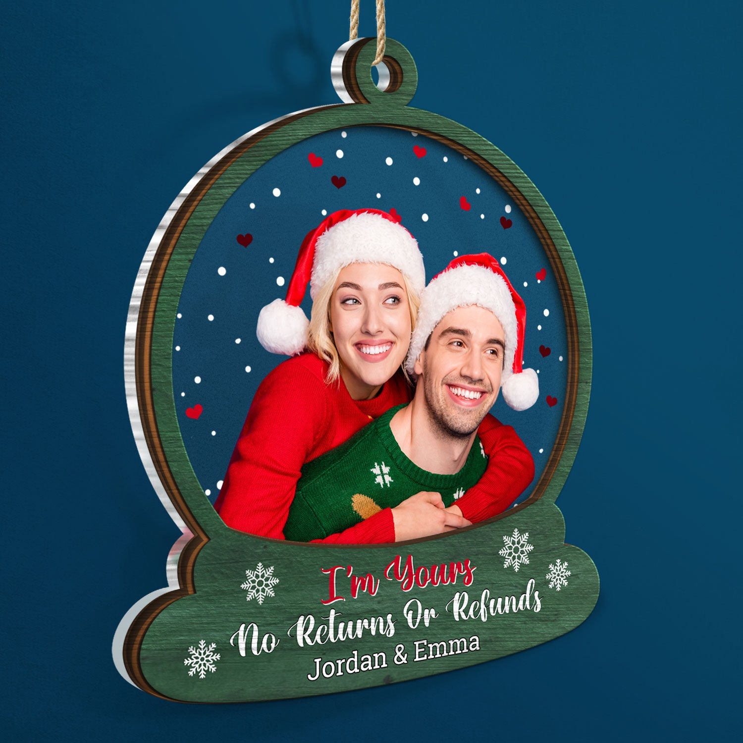 Custom Photo Snow Globe No Returns Or Refunds - Christmas Gift For Couples - Personalized 2-Layered Mix Ornament ORNA1210