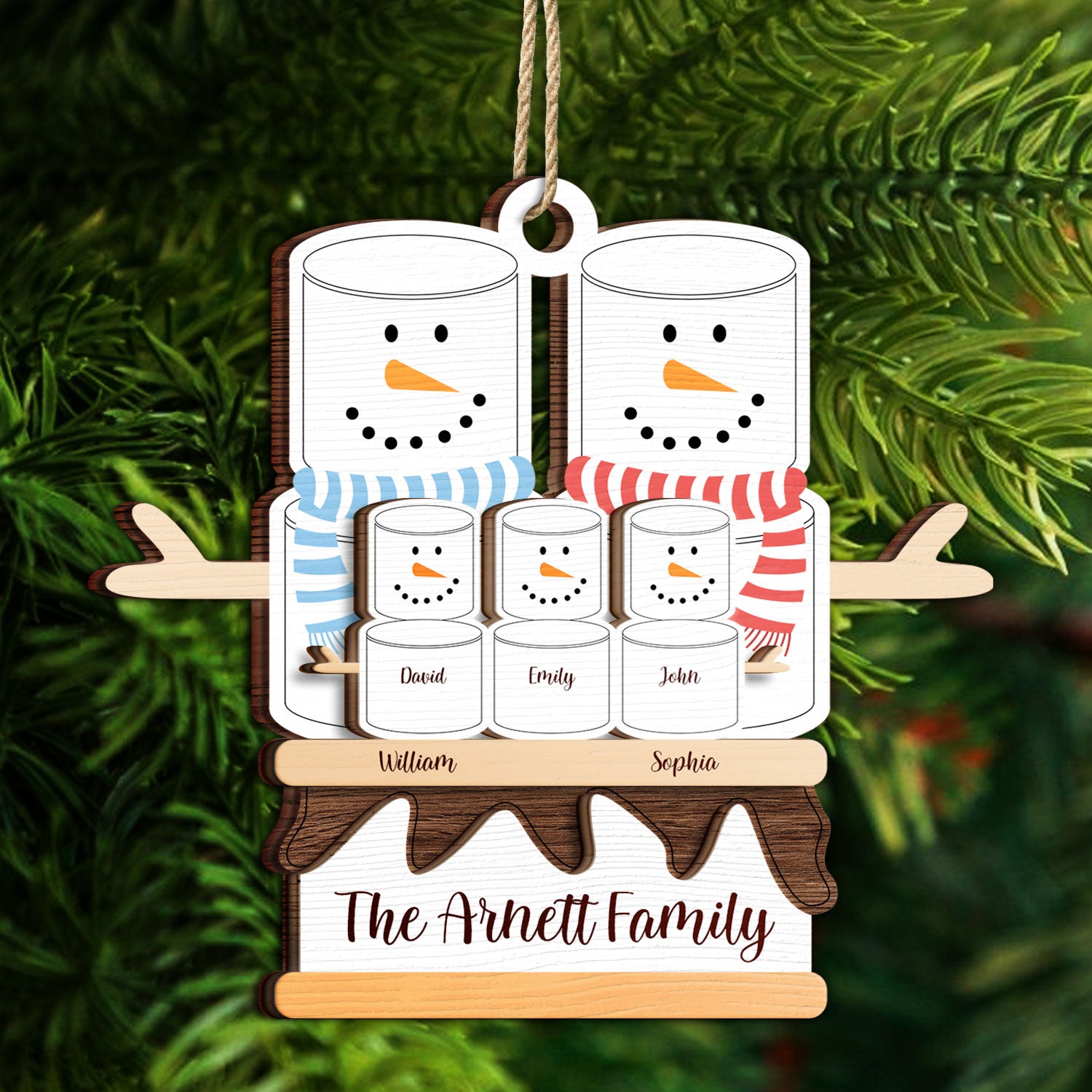 S'more Snowman Family - Christmas Gift For Family - Personalized 2-Layered Wooden Ornament ORNA1210
