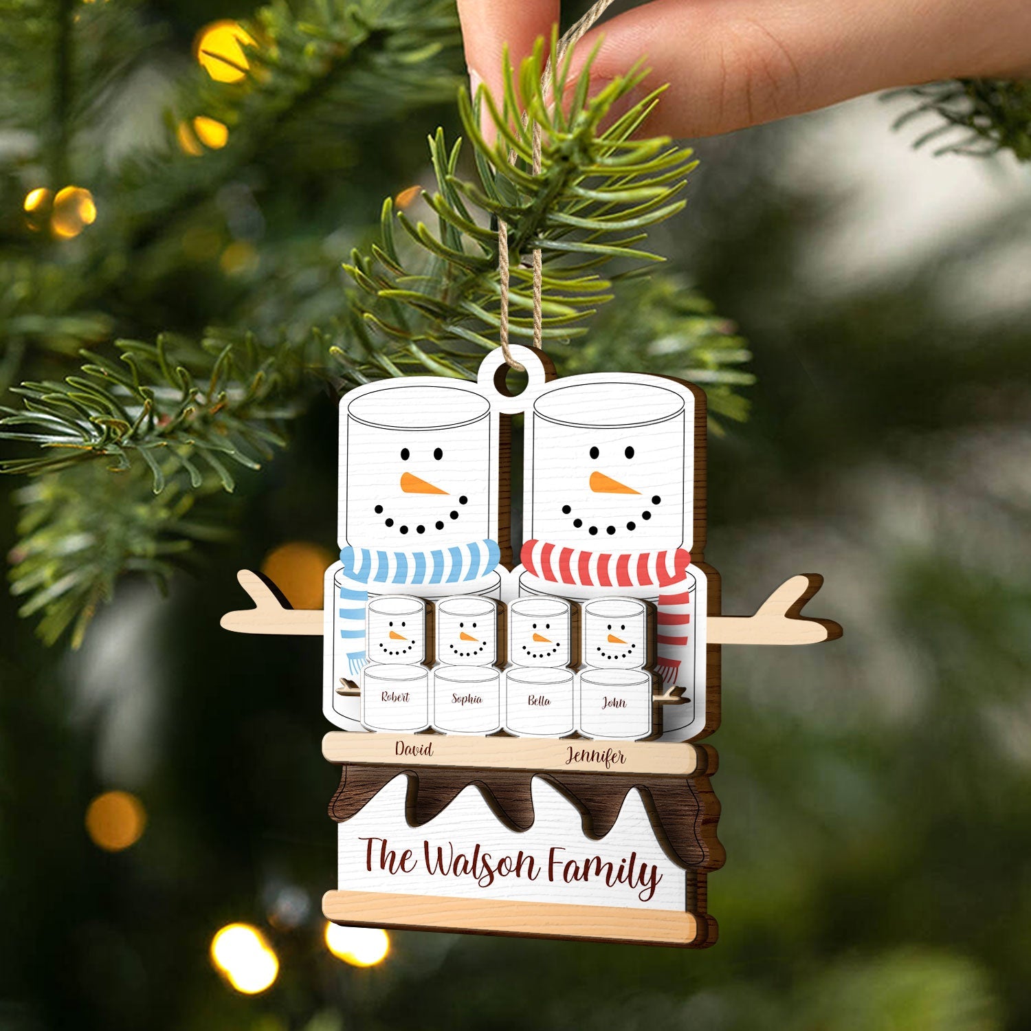 S'more Snowman Family - Christmas Gift For Family - Personalized 2-Layered Wooden Ornament ORNA1210