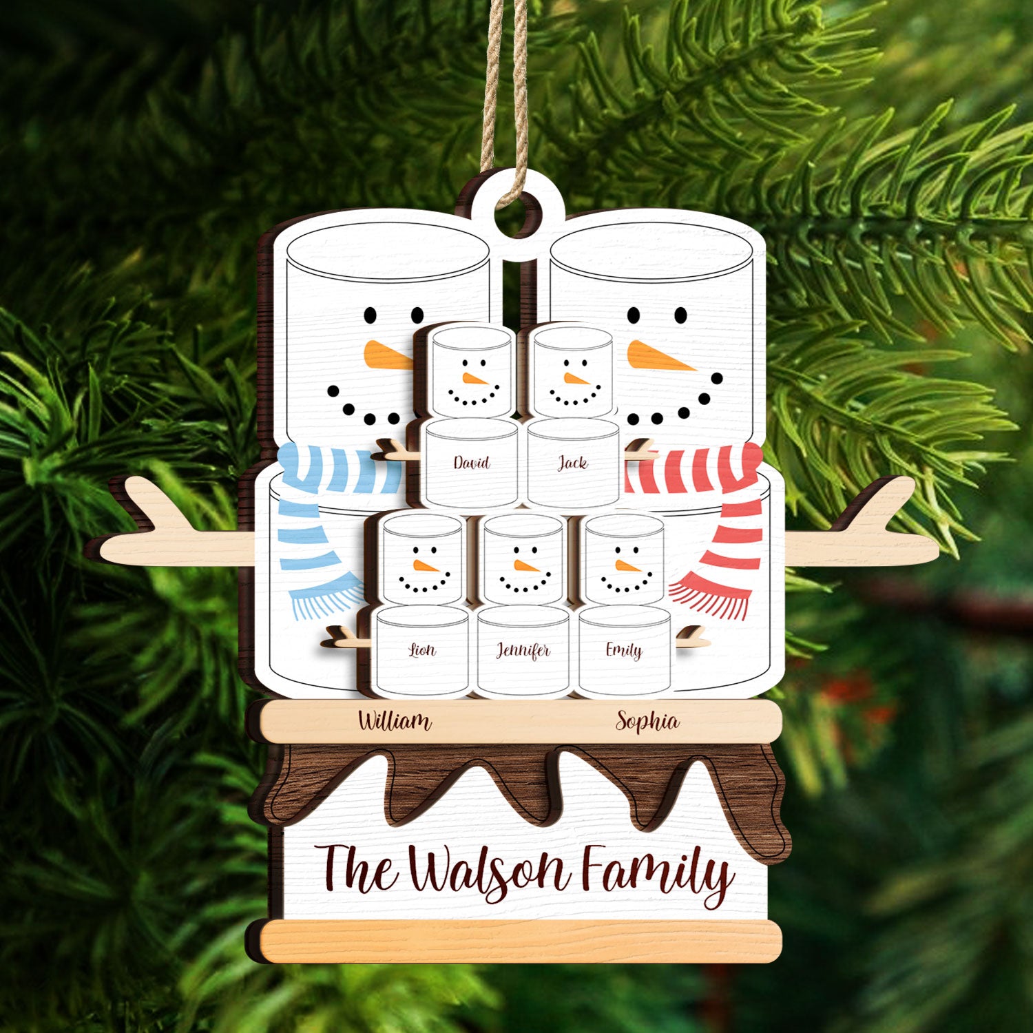 S'more Snowman Family - Christmas Gift For Family - Personalized 2-Layered Wooden Ornament ORNA1210