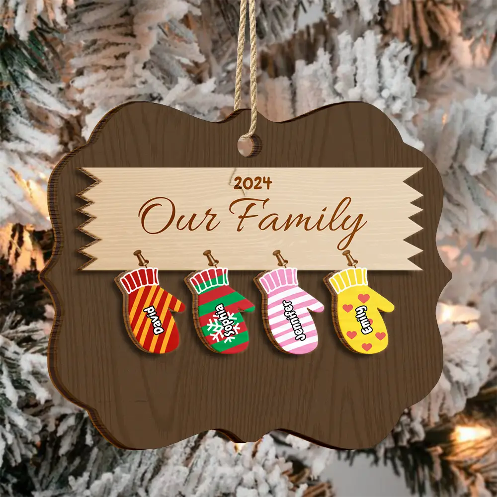 Mittens With Grandkids Names - Christmas Gift For Grandparent - Personalized 2-Layered Wooden Ornament ORNA1210