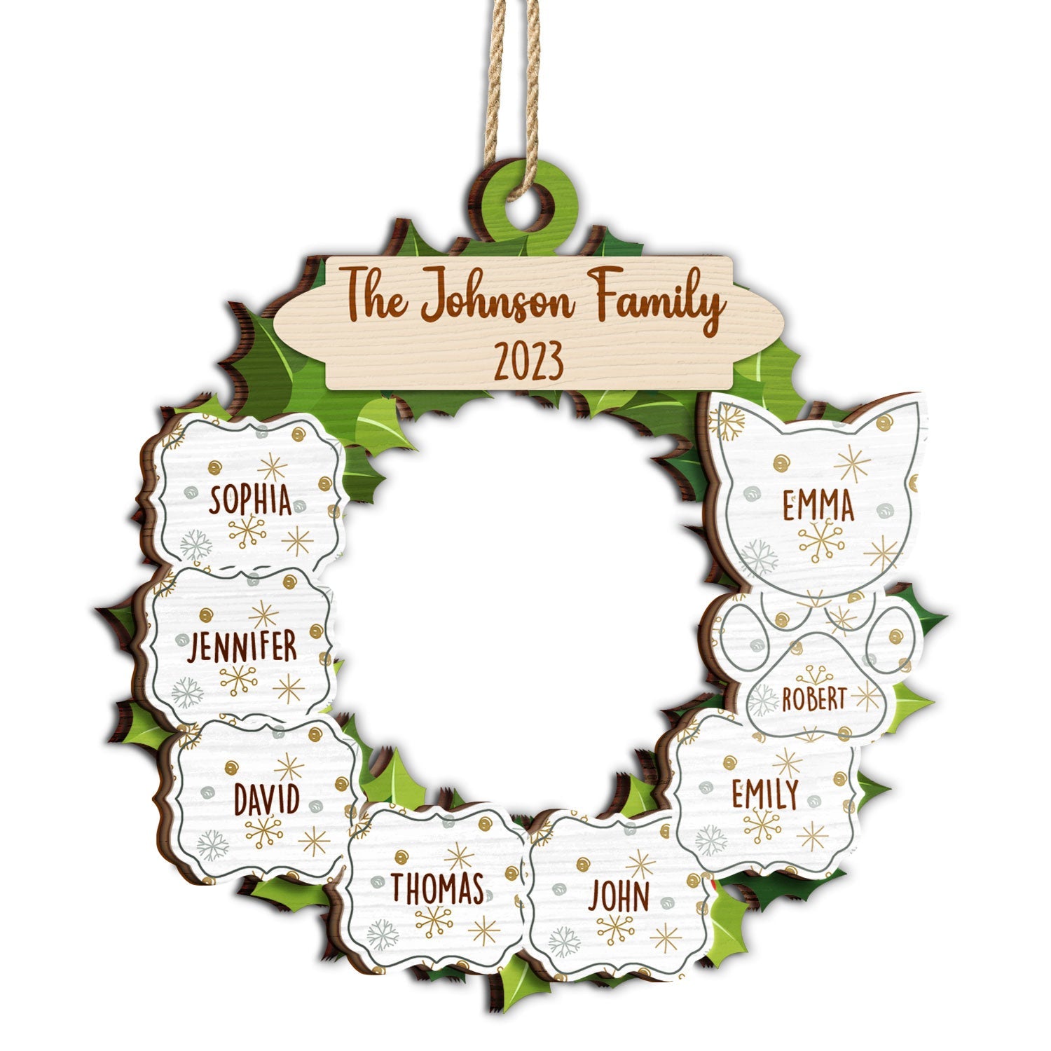 Garland Wreath Family - Christmas Gift For Family - Personalized 2-Layered Wooden Ornament ORNA1210