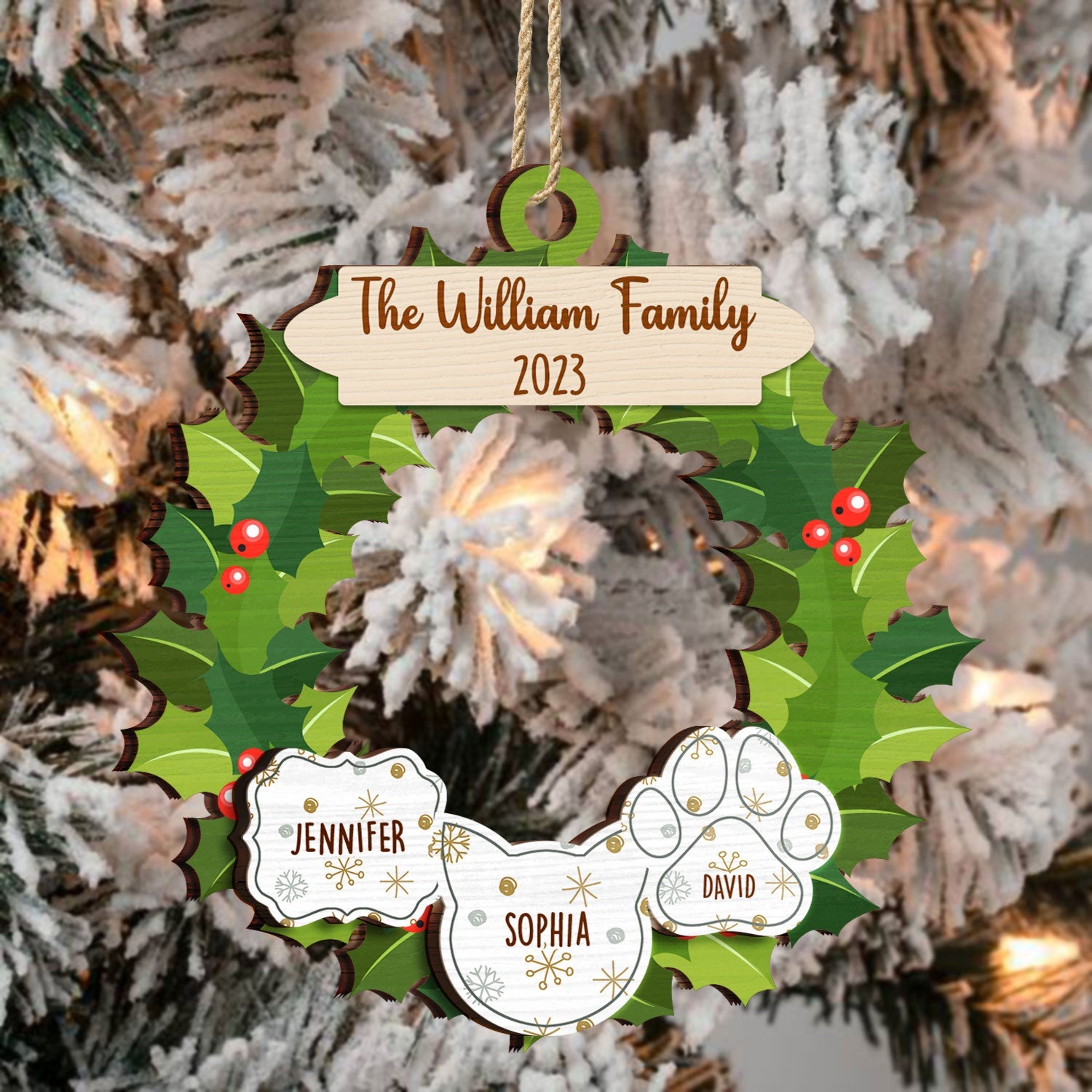 Garland Wreath Family - Christmas Gift For Family - Personalized 2-Layered Wooden Ornament ORNA1210