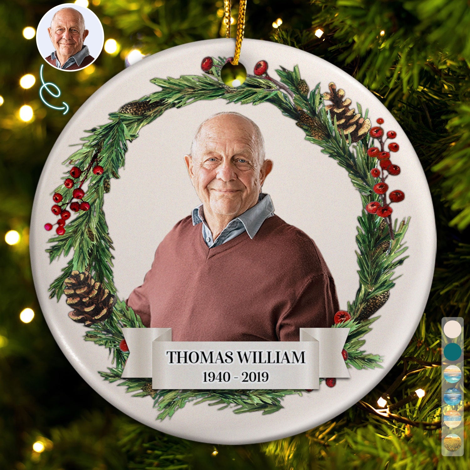 Custom Photo Heaven Family Lovers - Christmas Memorial Gift For Family - Personalized Circle Ceramic Ornament ORNA1210