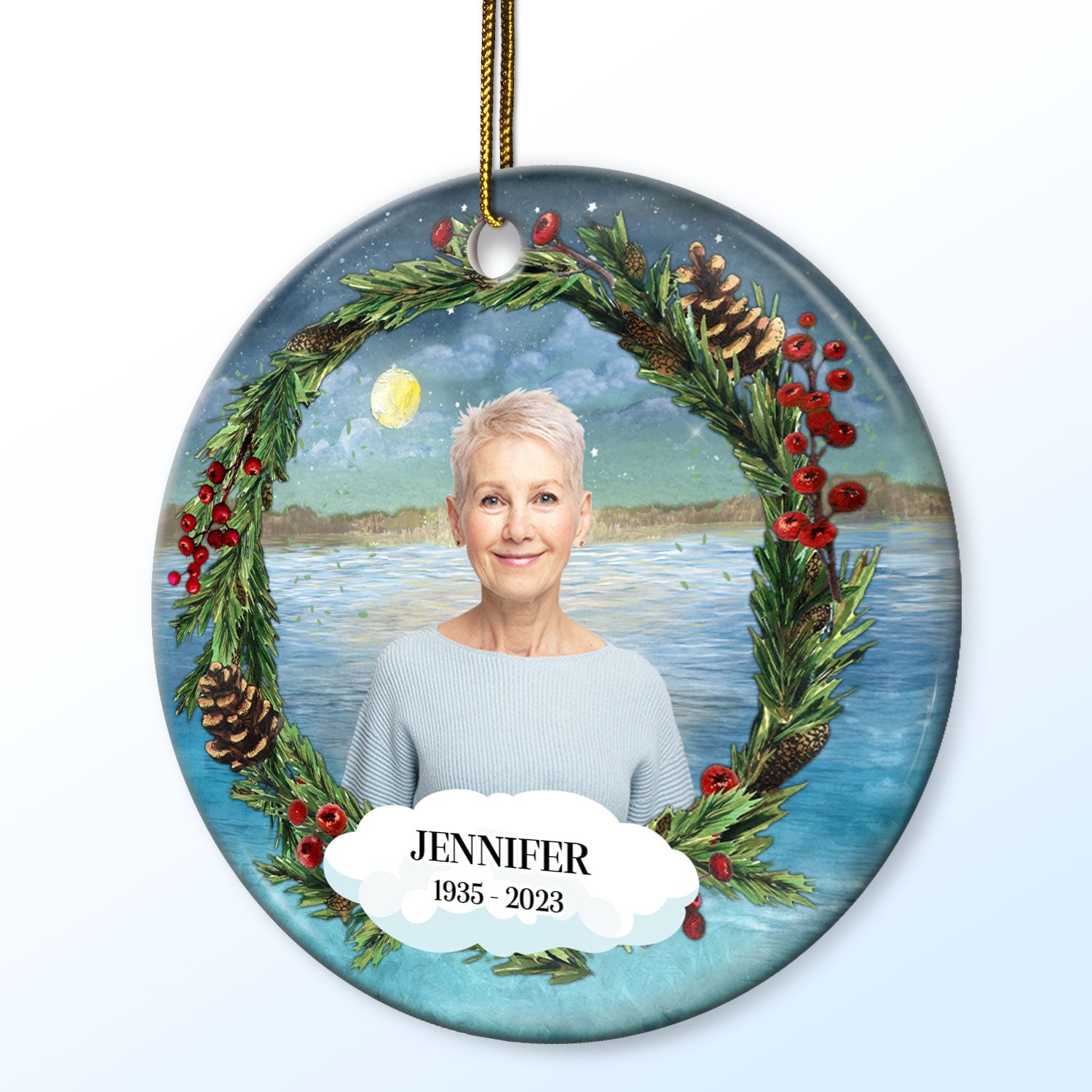 Custom Photo Heaven Family Lovers - Christmas Memorial Gift For Family - Personalized Circle Ceramic Ornament ORNA1210