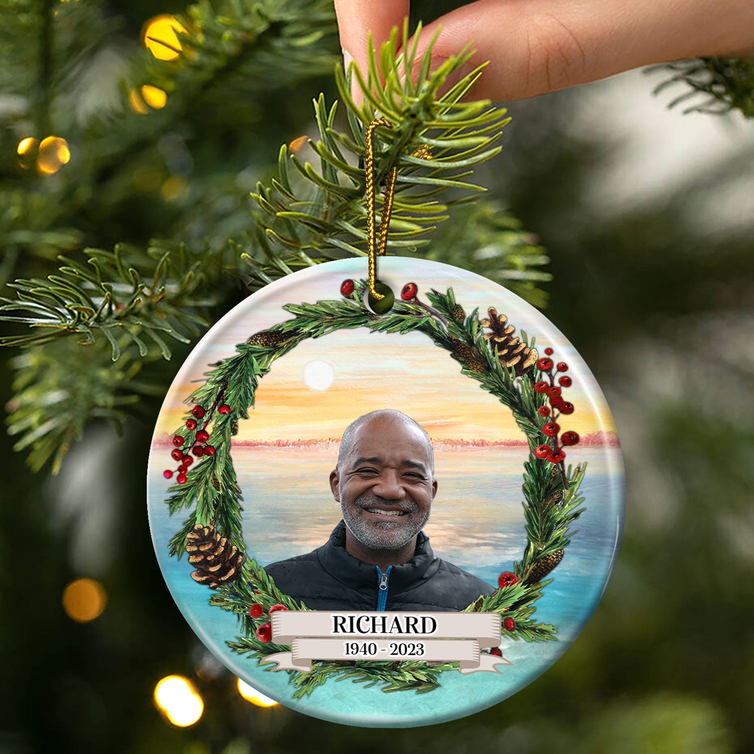 Custom Photo Heaven Family Lovers - Christmas Memorial Gift For Family - Personalized Circle Ceramic Ornament ORNA1210